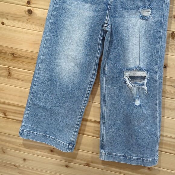 Bayeas Jeans Womens 26 High Rise Wide Leg Crop Light Wash Distressed - Picture 3 of 11